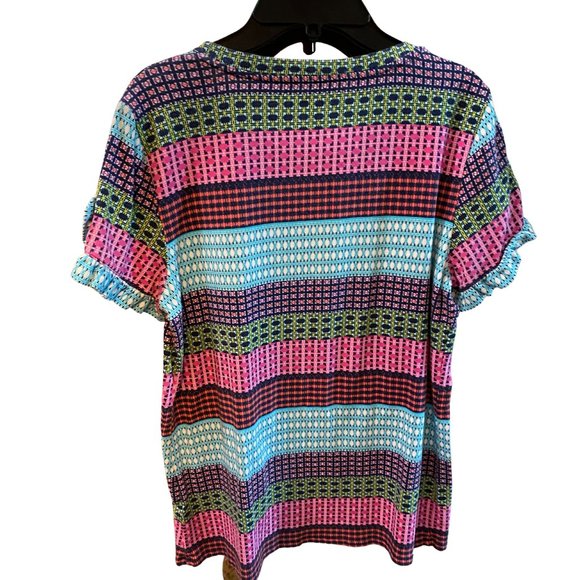 RAFAELLA WEEKEND WOMEN'S SHORT SLEEVE RUFFLE MULTI-COLOR SHIRT SIZE MEDIUM - Picture 2 of 4